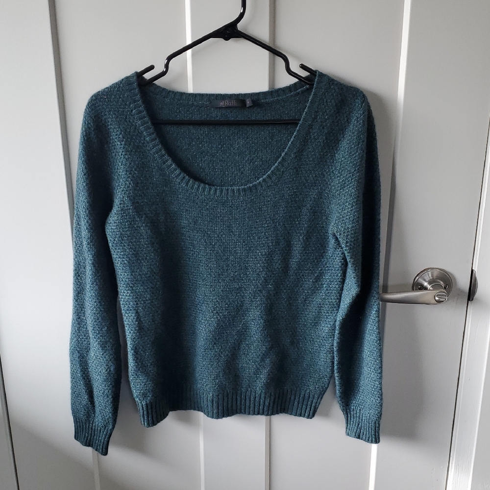 Cashmere Raffi Teal Scoop Neck Knit Sweater